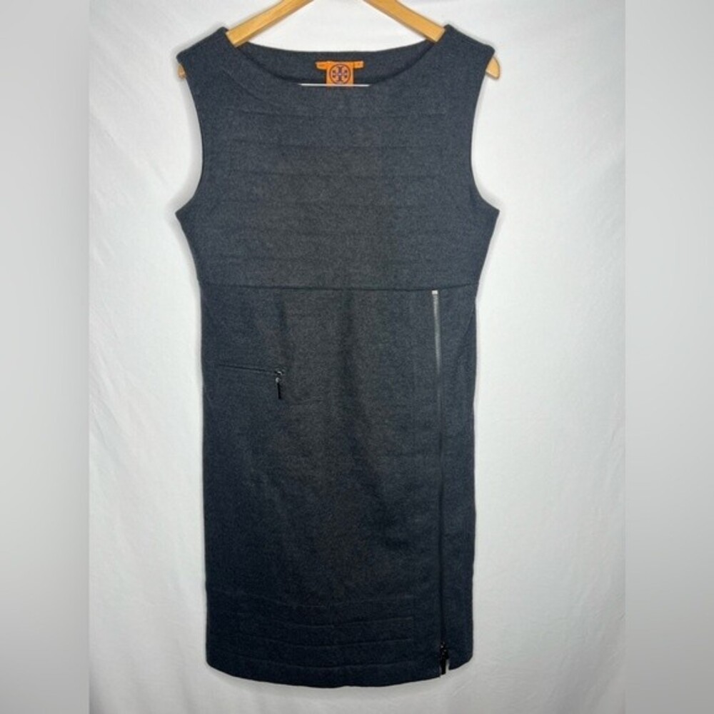 Tory Burch Gray Wool Tank Dress Mod Prep Sleeveless Zipper side slit Size M